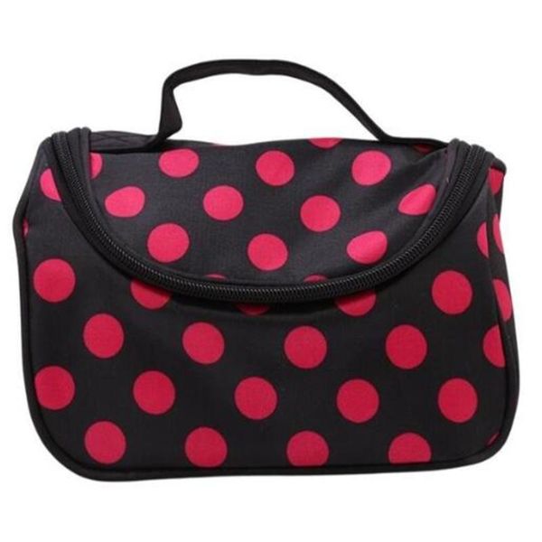 

1pc portable cosmetic bag cute polka dot women organizer durable double zipper toiletry make up girls fashion travel storage bags & cases