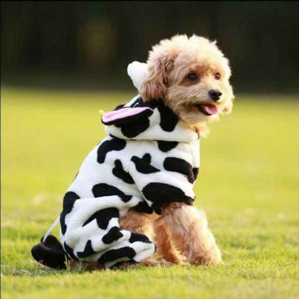 

dog apparel cow costume pet coats winter cotton 4 legs hooded coat pajama puppy doggy warm clothes jacket cows outfit