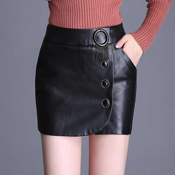 

women's shorts short fake two pieces casual leather women 2021 autumn winter pu boots, White;black