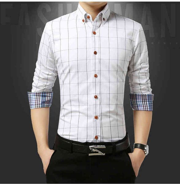 

men's casual shirts 45kg-100kg autumn slim fit button-down cotton long sleeve plaid shirt 5xl white navy wine red uhh1, White;black