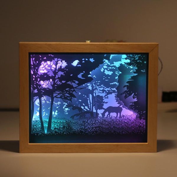 

frames home decorative box shadow picture 3d wall hanging gold paper cut art light painting frame