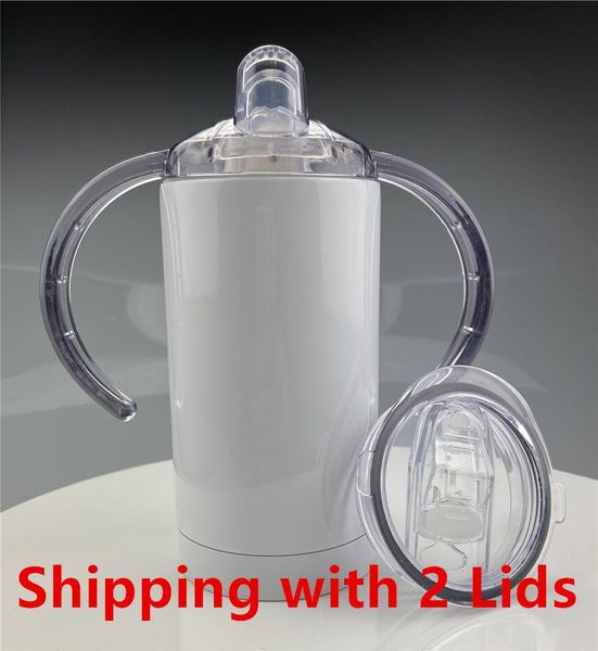 

two lids 12oz sublimation sippy tumblers cups with flat lids & handle lid stainless steel straight water glasses double wall insulated mugs