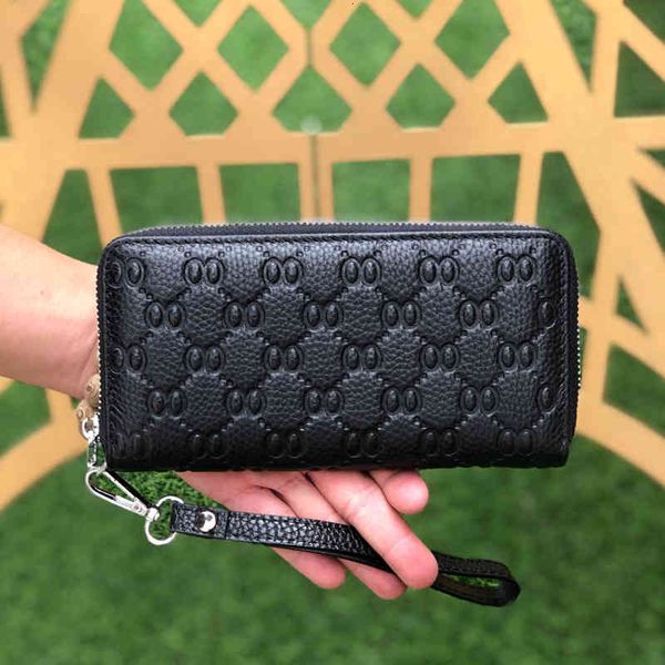 

men's purse solid leather long zipper handbag gift giving, Red;black