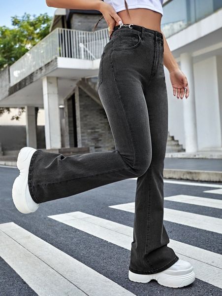 

slant pocket flare leg jeans y7xg#, Blue