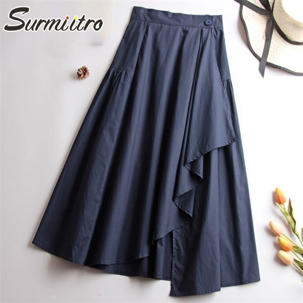 

fashion summer long wrap skirt women korean style irregular ladies aesthetic high waist midi female ol 210421, Black
