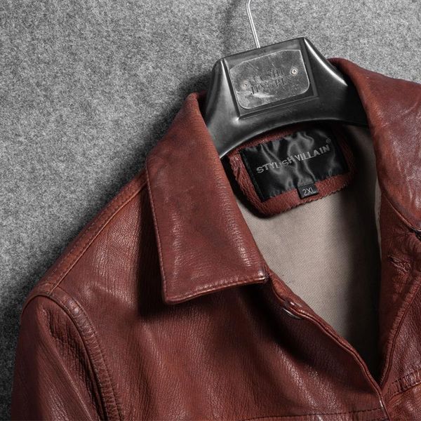 

vintage kid men's skin slim fit real leather jacket short do old red casual motorcycle men biker youth & faux, Black