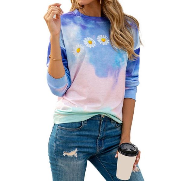 

women's hoodies & sweatshirts 2021 autumn winter womens multicolor casual long sleeve sweatshirt female loose daisy printed tie dyeing, Black
