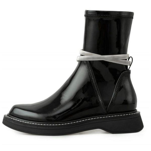 

boots punk goth women bright cow leather ankle flats oxfords round toe military party pumps shoes 34 35 36 37 38 39 40, Black