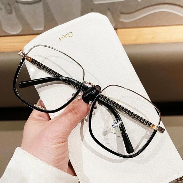 

fashion sunglasses frames trend anti-blue light matel frame eyeglasses women oversized luxury designer elegant eyewear men computer glasses, Black