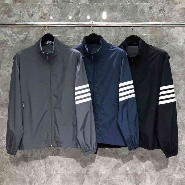 

dongguan original tb jacket men's fashion br four bar spring autumn zipper loose handsome coat, Black