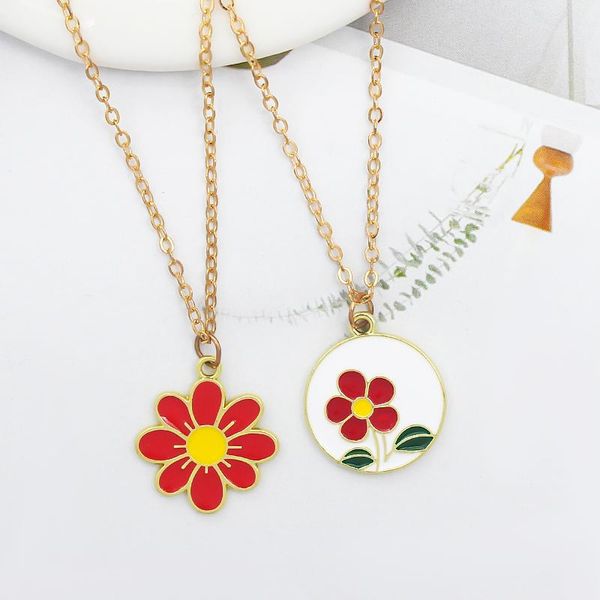 

pendant necklaces lovely flower necklace little daisy red flowers girl party birthday gift jewelry, Silver