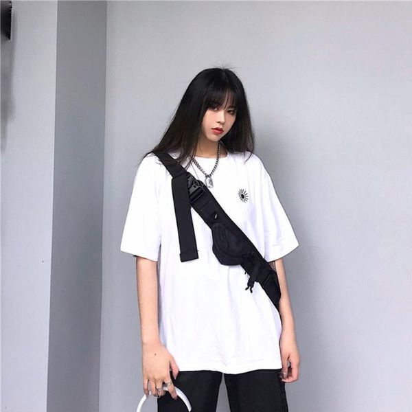 

women's t-shirt korean version ins harajuku style retro simple sun print cotton t shirt for woman graphic tees hipster tumblr cozy, White