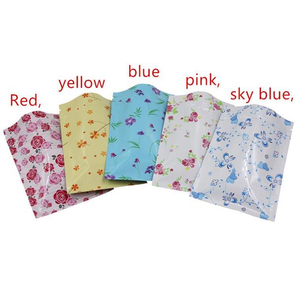 

gift wrap 100pcs red flowers 8*12cm aluminum foil valve zipper plastic retail packaging pack bag storage