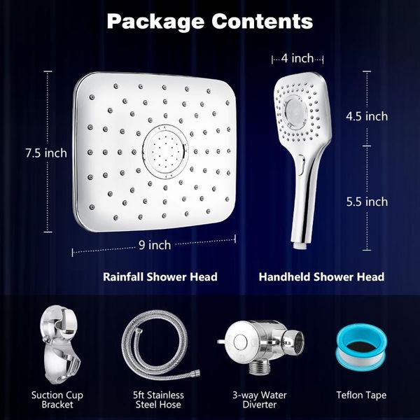 

5pcs/set shower system bathroom rainfall faucet bathtub shaped head water saving mixer sets