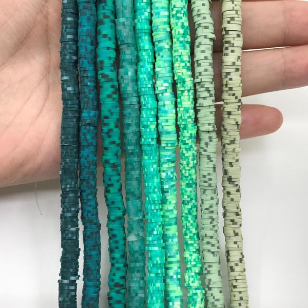 

10strand/lot green series polymer clay wholes,diy bracelets making,vinyl disc heishi rondelle tiny spacers loose beads, Silver