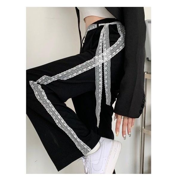 

women's pants & capris 2021 autumn design lace straight casual for women high waist loose and slimming wide-leg ins fashion, Black;white