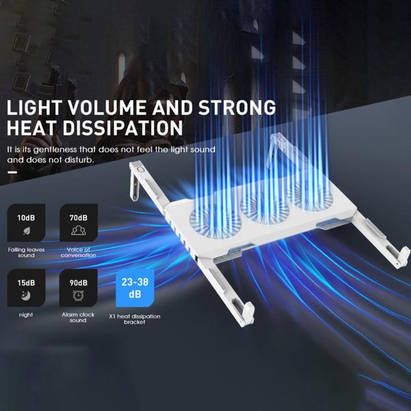 

lapcooling pads x1 gaming cooler stand holder 3fan rgb led light 4500rpm air flow portable mini foldable notebook pad base