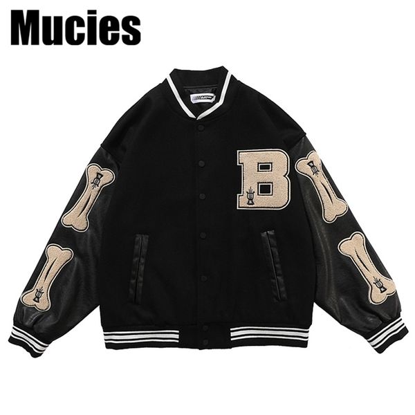 

women's windbreaker furry bone letter patch block 3 color harajuku college style bomber spring jacket men baseball coat 210811, Black;brown