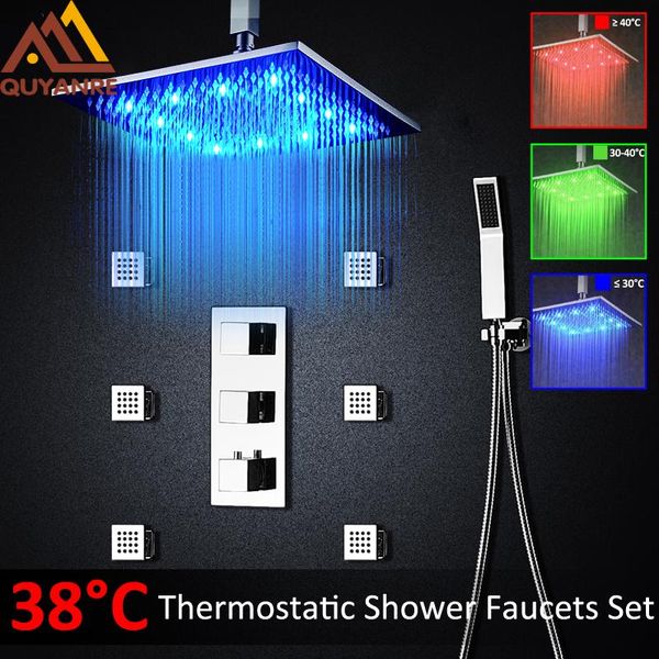

thermostatic in wall mount shower faucets set brass head mixer tap handles 6pcs massage jets bath bathroom sets