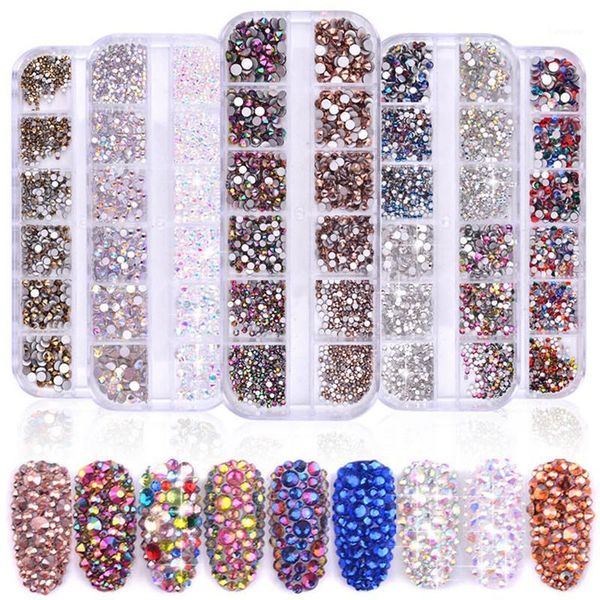 

box super glitter crystal nail rhinestones mixed colors flatback ab glass strass 3d charm gem diy manicure art decoration1, Silver;gold