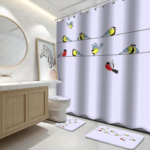 

shower curtains 4 pcs lush decor rowley curtain-floral animal bird print design for bathroom 72" x 72", curtain set yellow & red