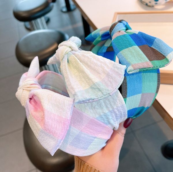 

korean version of the bubble big bowknot headband fashion plaid hair hoop women hair accessories, Slivery;white