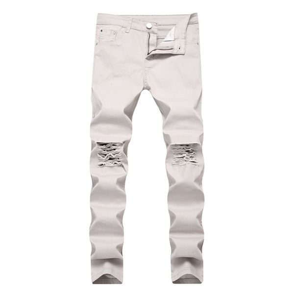

10 colors mens jeans fashion pants destroyed hole slim jeans motorcycle jeans ripped washed denim trousers long pencil pants, Blue