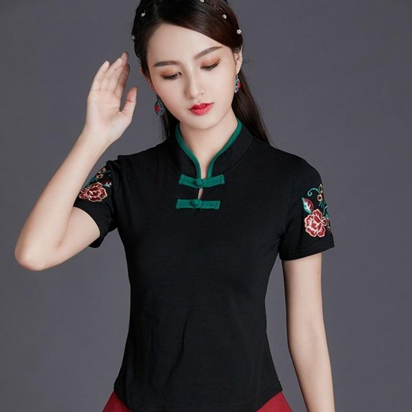 

ethnic clothing ladies chinese women 2021 t shirt oblique shanghai qipao cheongsam style 27, Red