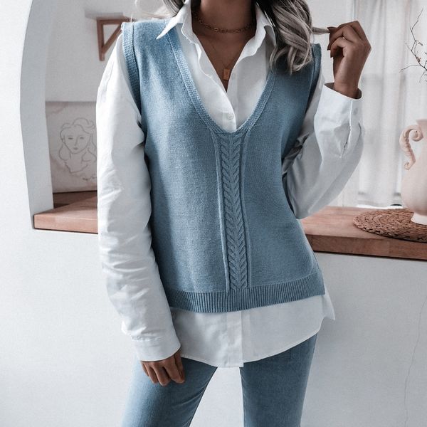 

autumn and winter good v-neck twist casual knitted sweater vest, White;black