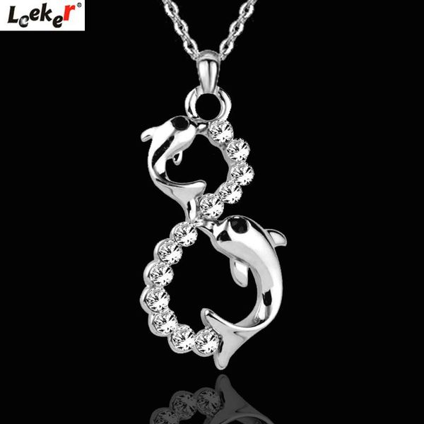 

pendant necklaces leeker romantic dolphin lovers necklace silver color chain tiny rhinestone choker jewelry 213 lk8