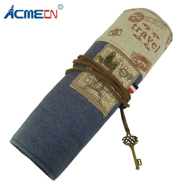 

beautiful eiffel tower schoo pencil case canvas rolling makeup organizer for girls & boys multipocket stationery bags