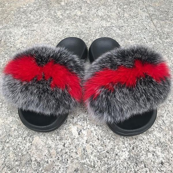 

slippers fluffy women summer flat sandals plush fashion open toe flip flops, Black