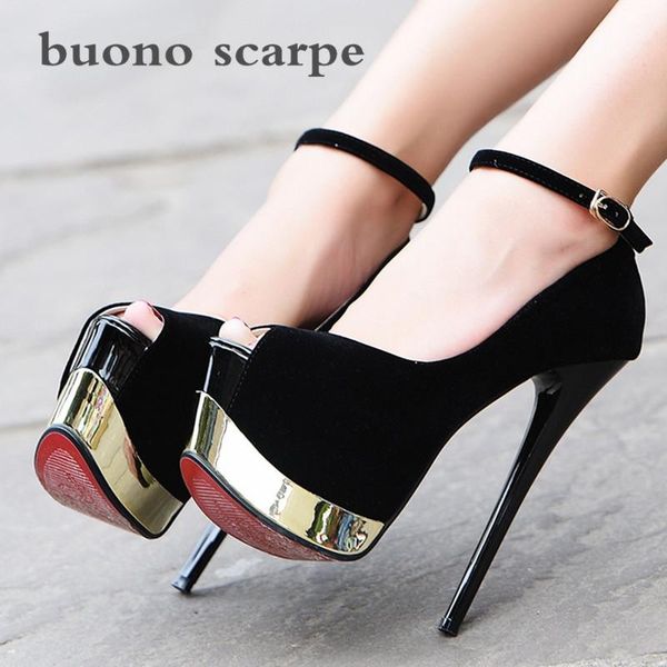 

women's suede fish mouth waterproof platform super high heel 16cm sandals, Black