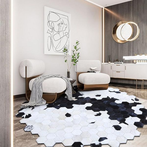 

carpets american style round shaped diamond plaid cowhide patchwork rug ,genuine cows skin fur decoration floor mat