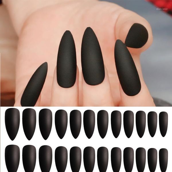 

24pcs good quality acrylic false nail wine red black extra long matte easy apply sharp stiletto artificial art tools1, Red;gold