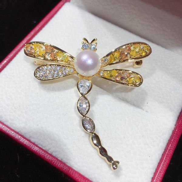

pins, brooches natural fresh water pearl brooch dragonfly finished pin, Gray