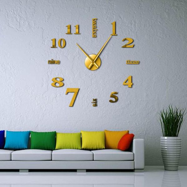 

wall clocks modern diy mute large clock home decor office 3d mirror surface sticker giant frameless decorative watch