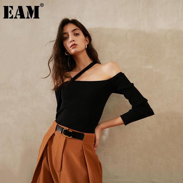 

women's sweaters [eam] black brief knitting sweater loose fit slash neck long sleeve women pullovers fashion tide autumn winter 2021 1d, White;black