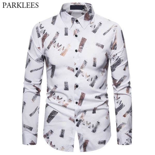 

colorful gold bronzing printed mens shirts wedding night club party singer men long sleeve shirt casual button down shirt male 210524, White;black