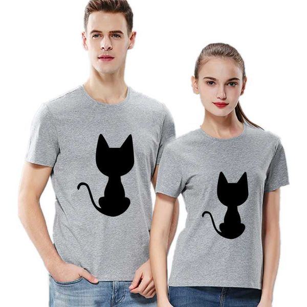 

men's t-shirts 2021 summer cotton short sleeve couples oversize men women harajuku printed cat's back pattern o-neck male tee, White;black