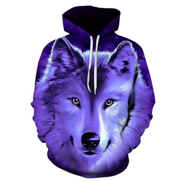 

2020 new 3d wolf head digital printing hooded loose couple men's and women's casual clothes, Black