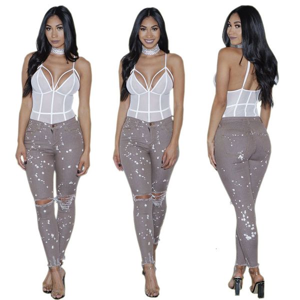 

women skinny ripped hole jeans fashional push up mid waist lady casual slim fit long pants female trousers, Blue
