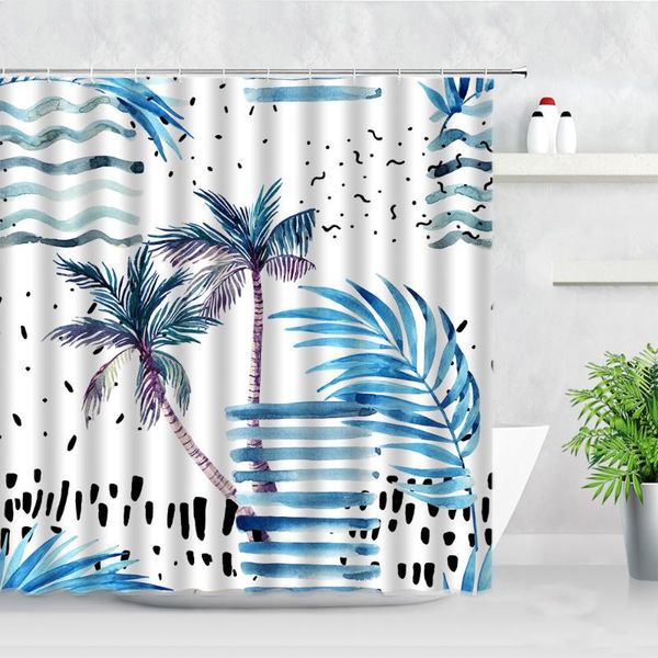 

tropical plants shower curtains coconut trees blue leaves nordic style fashion 3d printing waterproof bathroom decor curtain set