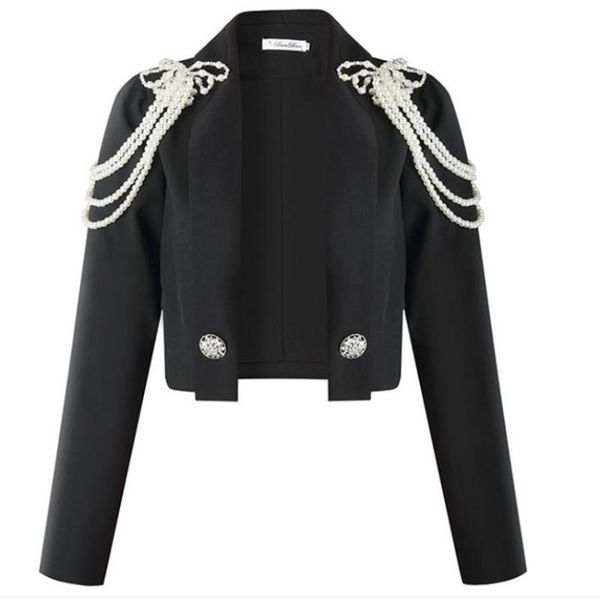 

women's jackets heavy work autumn beading pearl shrug short jacket women small fragrance high waist slim outwear, Black;brown