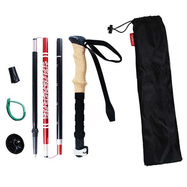 

outdoor hiking walking stick aluminum alloy pole folding mountaineering cane with storage bag trekking poles