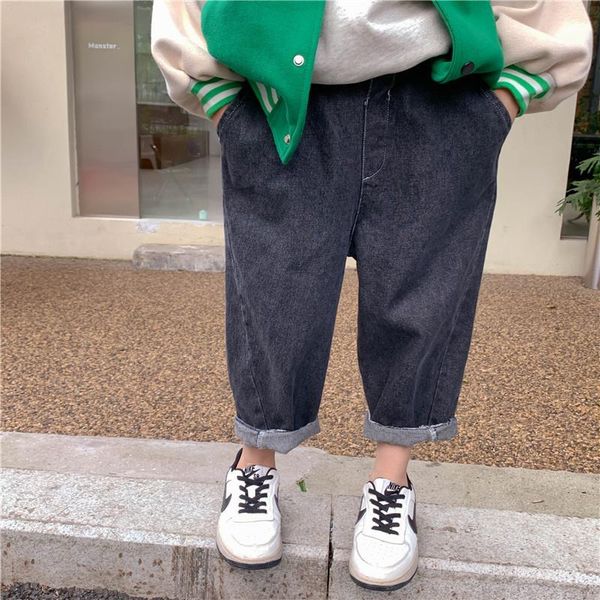 

jeans boys and girls autumn fashion 2021 korean style casual loose cool denim pants 2-7y, Blue