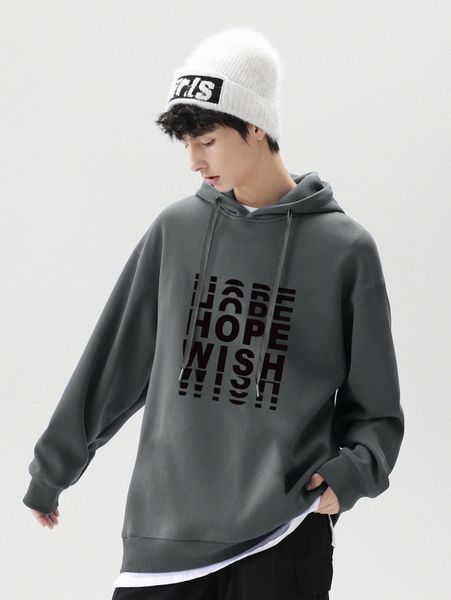 

men letter graphic drop shoulder hoodie f5qr#, Black