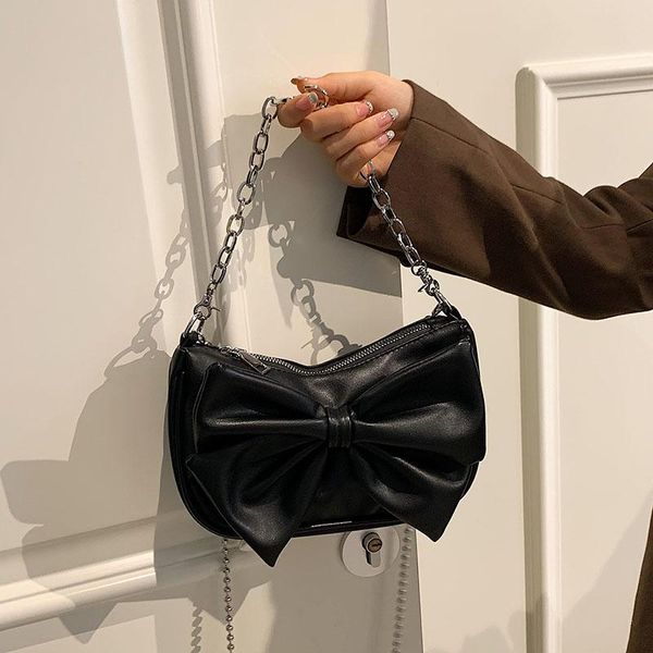 

evening bags pu leather shoulder women's bag simple fashion female solid bow luxury designer handbags for women corssbody