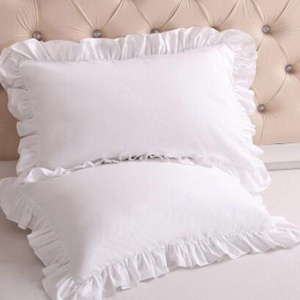 

pillow case 2pcs white pillowcase bedding cotton solid ruffle sham princess european cover protector 48x74cm