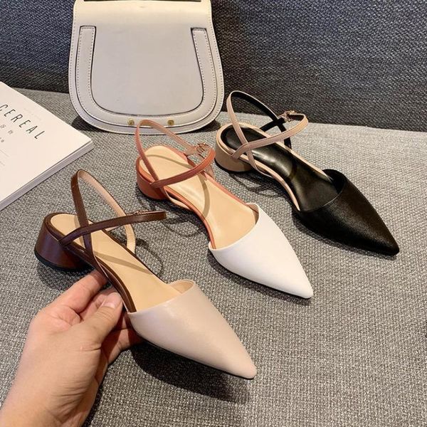 

sandals women ankle strap chunky heel shoes pointed toe mid heels comfortable for work 2021, Black